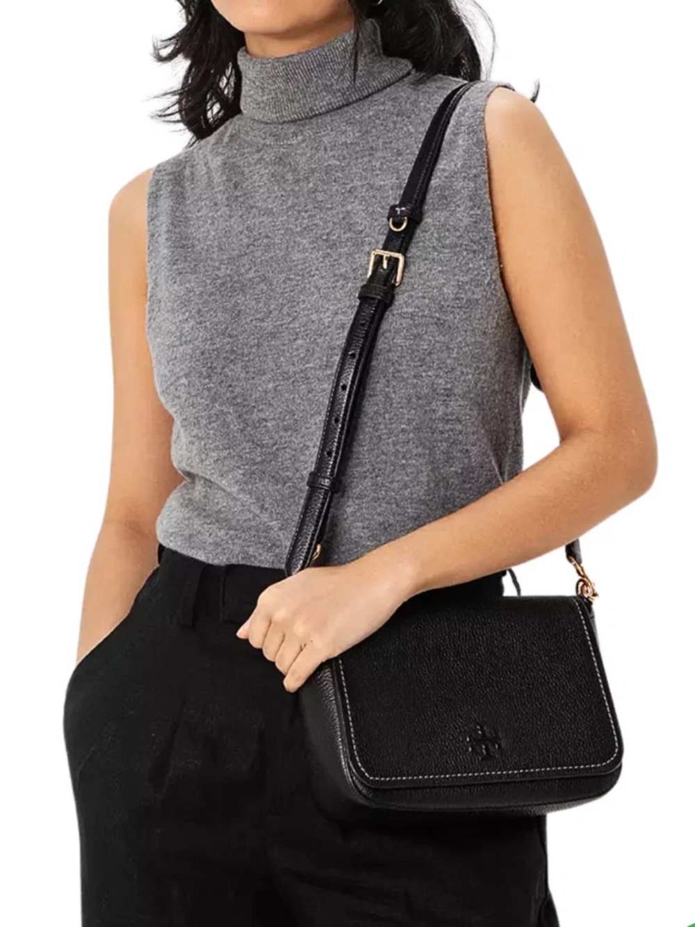 Tory Burch Black Pebbled Leather Crossbody with Gold Hardware - Picture 7 of 8